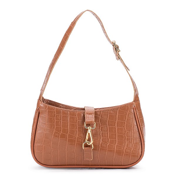 Bolsa Maria Milão Charme Croco Caramelo