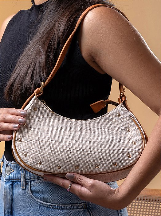 Bolsa Maria Milão Meia Lua Bale Palha e Caramelo