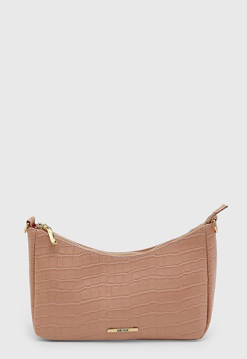 Bolsa Maria Milão Matelassê Meia Lua Nude Croco