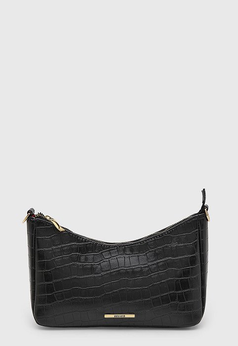 Bolsa Maria Milão Matelassê Meia Lua Preta Croco