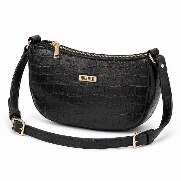 Bolsa Média Maria Milão Turin Croco Preta