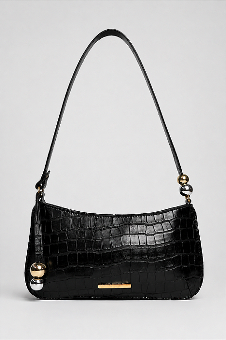 Bolsa Maria Milão Baguete Croco Preta
