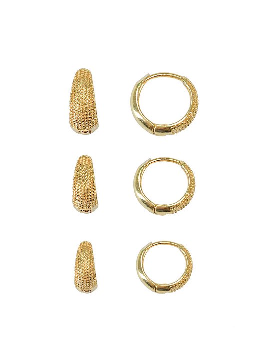 Brinco trio de argolinhas trabalhadas