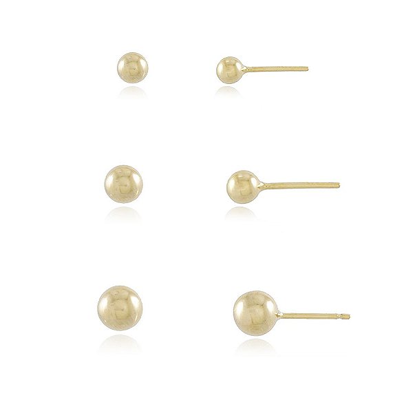 Brinco trio de bolinhas três tamanhos banhado a ouro18k