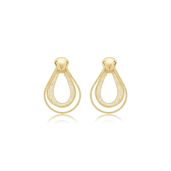 Brinco fixo de redinha em formato de gota