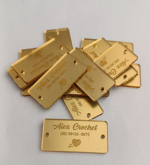 100 Tags 4x2cm em Acrílico Dourado, Prata ou Rose