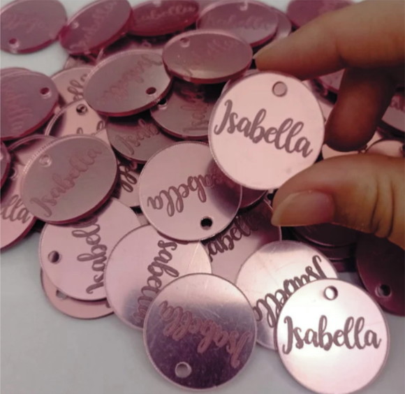 100 Tags de 3cm Diâmetro em Acrílico Espelhado