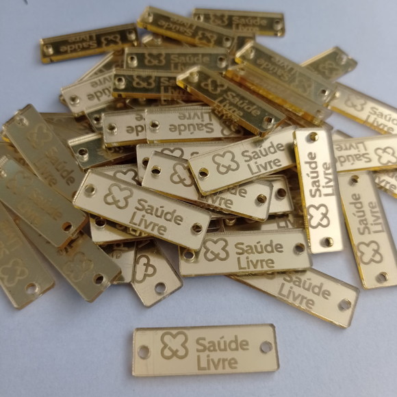 50 Tags 5x2cm em Acrílico Dourado, Prata ou Rosê