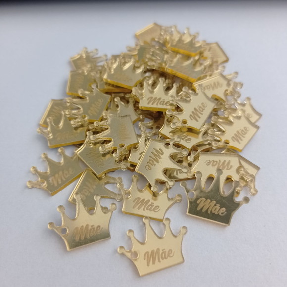 50 Tags de 2cm de Diâmetro em Acrílico Espelhado Coroa