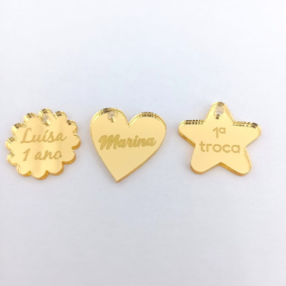 50 Tags Formas em Acrílico Espelhado Dourado, Prata e Rosê