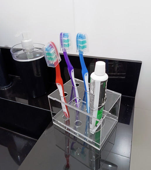 Suporte para Escova e Pasta de Dentes de Acrílico Cristal