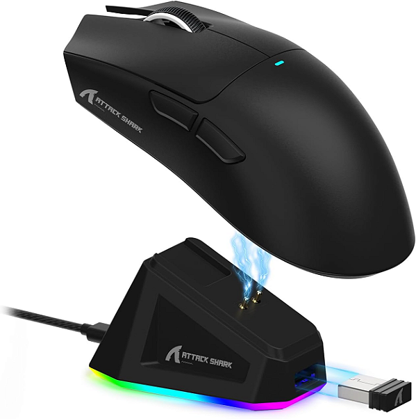 MOUSE GAMER SEM FIO ATTACK SHARK X11 22000DPI TRI-MODE COM DOCK MAGNÉTICO SENSOR PAW3311 PRETO