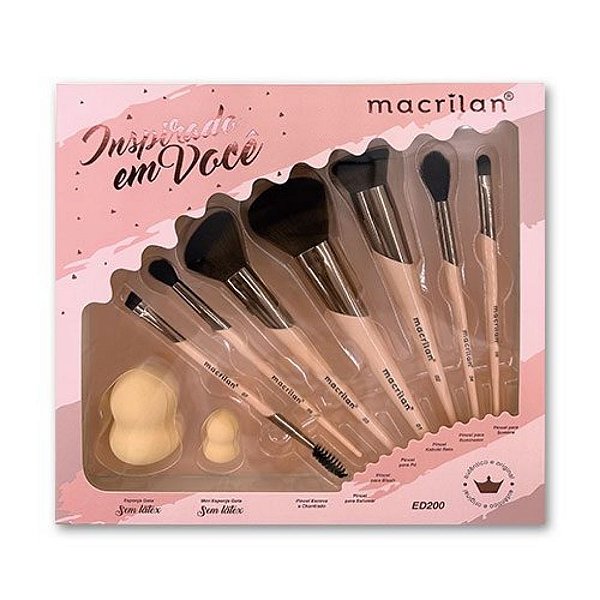 KIT DE PINCÉIS PROFISSIONAIS COM 7 PINCÉIS E 2 ESPONJAS - MACRILAN