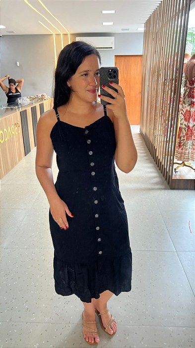 Vestido Mid Botão - preto