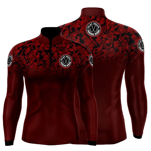 Camisa Play Pesca Vermelho Camuflado Adulto