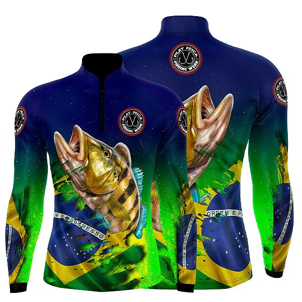 Camisa Play Pesca Tucunaré Brasil Azul Adulto