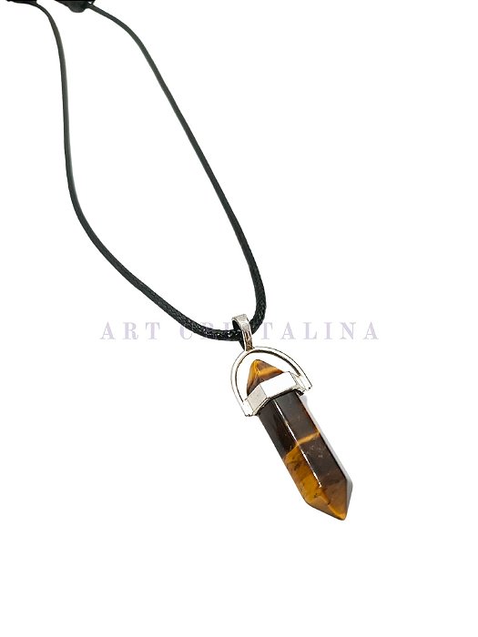 Colar Olho de Tigre Pedra Natural Lapidada Cordão Regulável