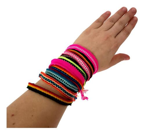 Kit Pulseiras de pano  Coloridas Hippie Praia Amizade Sem Repetir cores pulseiras de algodão antialérgico
