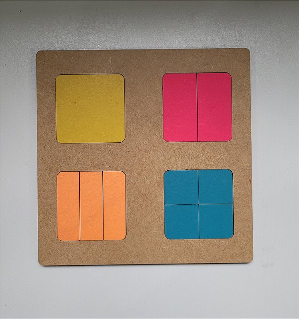 Jogo de Encaixe Frações Quadradas MDF Colorido