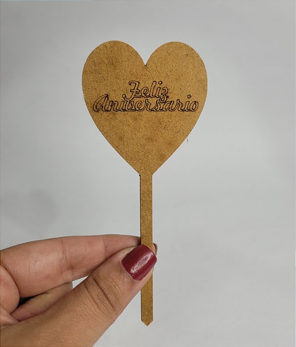 Cake Topper Coração Feliz Aniversário MDF