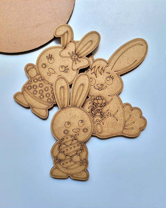 Kit 3 Apliques Coelhos Páscoa MDF