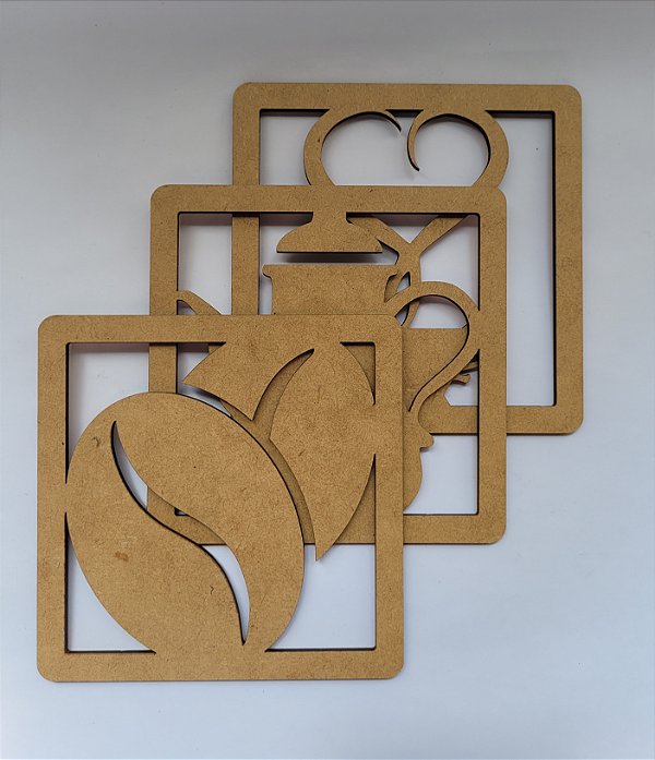 Trio Quadrinhos Decorativos Café MDF