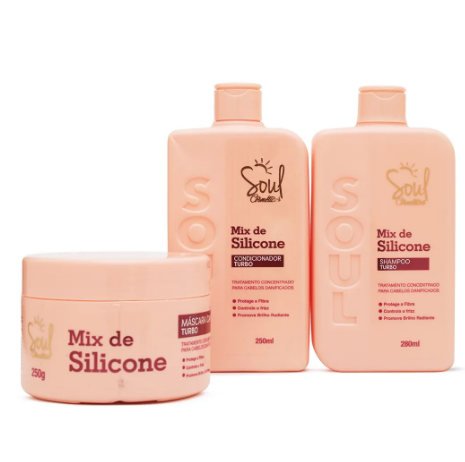 Kit Mix de Silicone  Shampoo, Condicionador, Máscara Soul Cosméticos 250ml