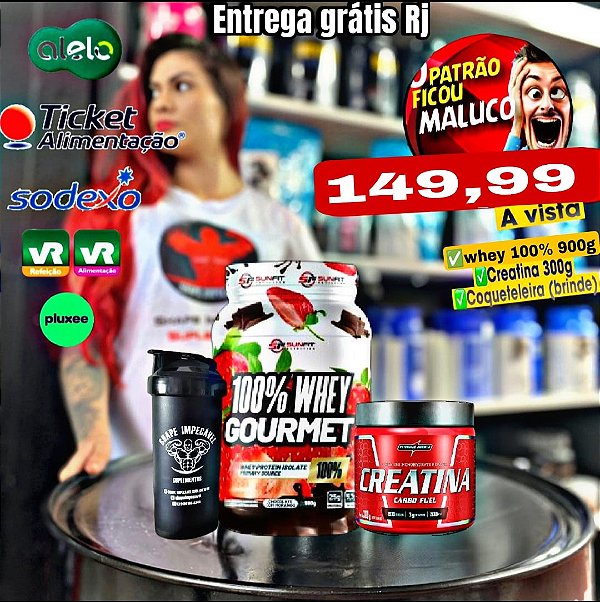 COMBO WHEY 100%+CREATINA INTEGRAL FULL+COQUETELEIRA