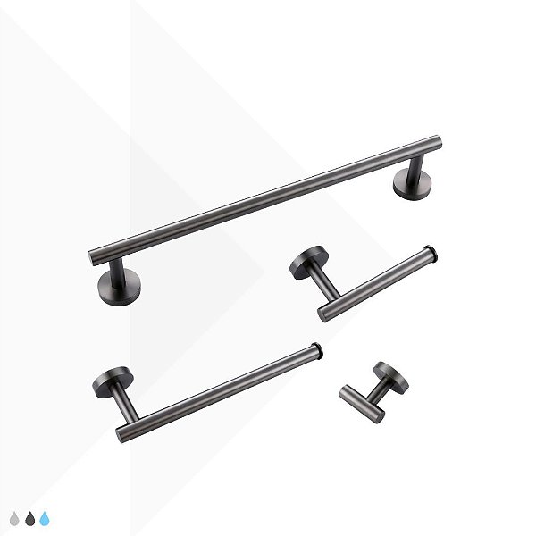 Kit de Acessórios para Banheiro Elegance - Cinza Fosco