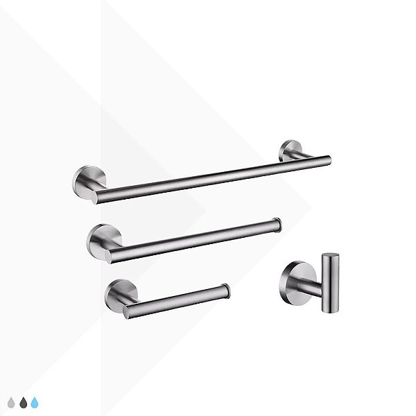 Kit de Acessórios para Banheiro Elegance - Aço Escovado