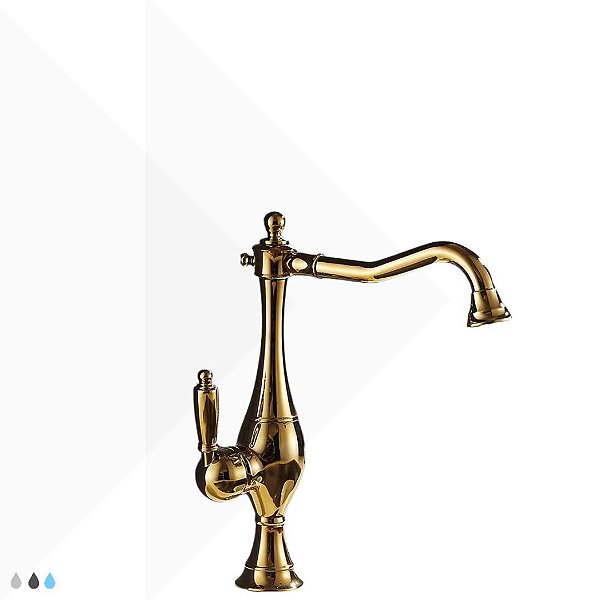 Torneira Monocomando Retrô Alta - Ouro