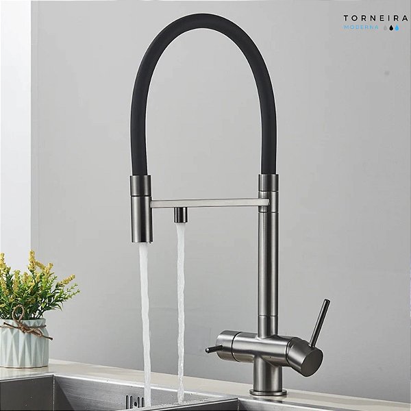 Torneira Monocomando Sorella com saída para água filtrada - Grey Escovado