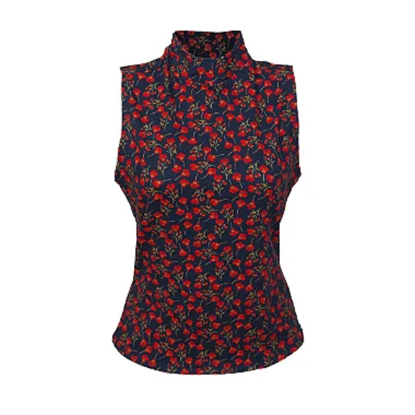 Camiseta Gola Alta de Algodão Egípcio Estampa Flor de Cerejeira Vermelha Merci