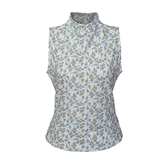 Camiseta Gola Alta de Algodão Egípcio Estampa Flor de Cerejeira Azul Merci