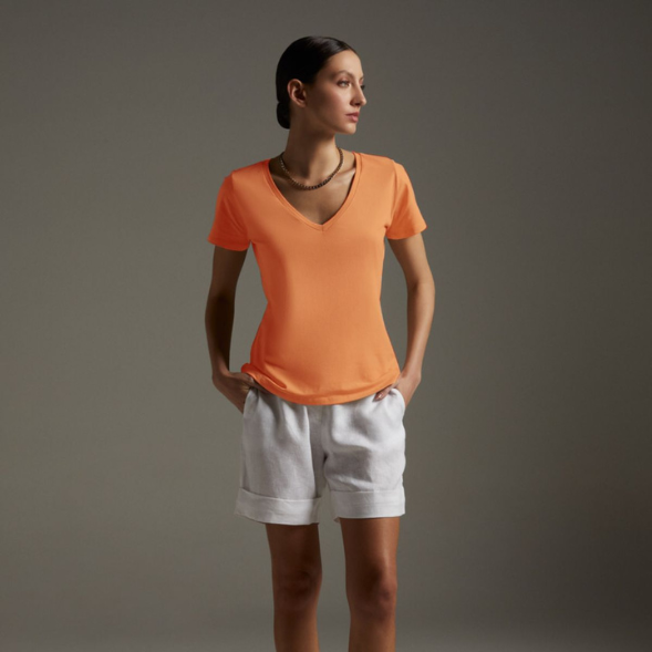 Camiseta Gola V de Algodão Egípcio Cor Laranja