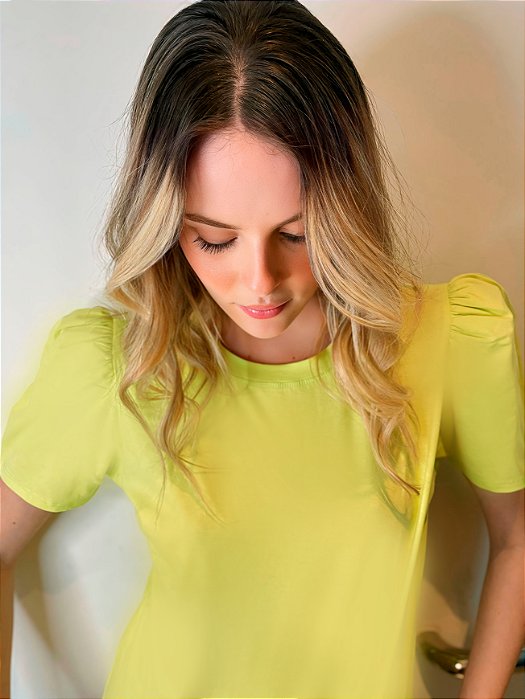 Camiseta manga princesa gola redonda de Algodão Egípcio Cor Verde Lima Merci