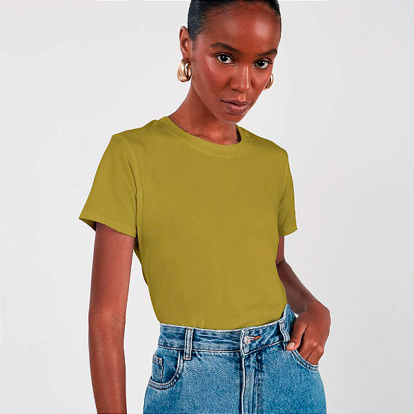 Camiseta Gola U de Algodão Egípcio Cor Verde Oliva Merci