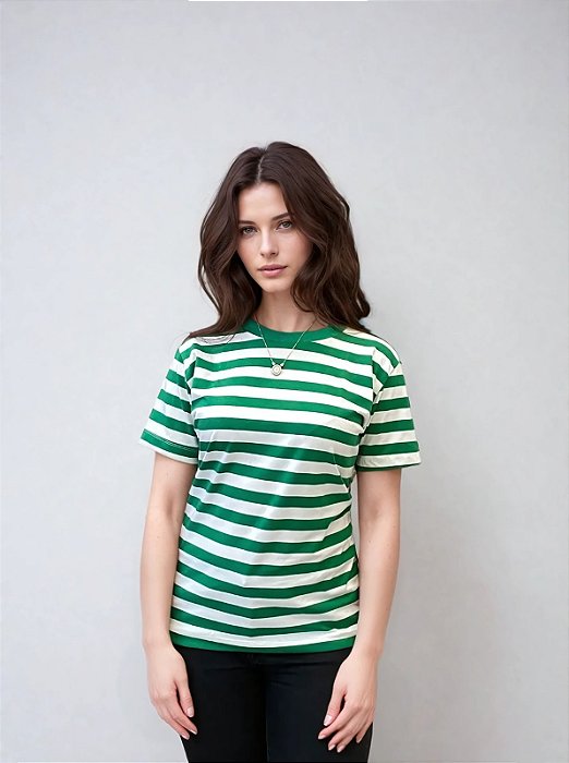 Camiseta de Algodão Sustentável Listras Náuticas Verde