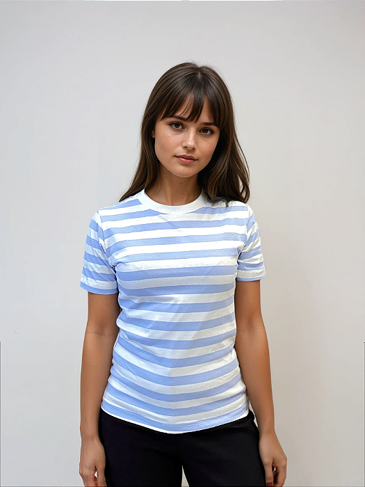 Camiseta de Algodão Sustentável Listras Náuticas Azul Bebê