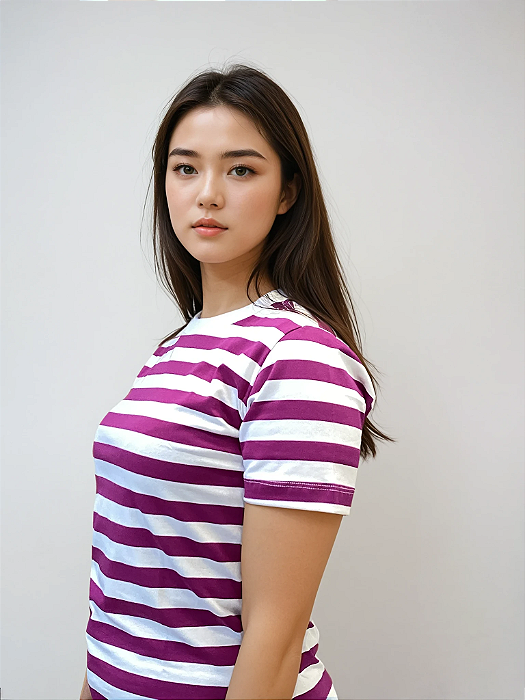 Camiseta de Algodão Sustentável Listras Náuticas Açaí