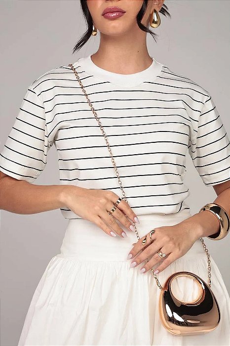 Camiseta Listra de Giz Branca com Azul