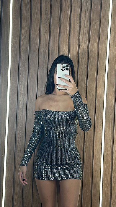 VESTIDO CIGANINHA PAETE PRATA ESCURO