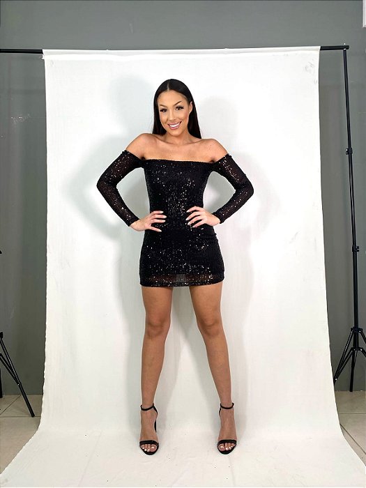 VESTIDO CIGANINHA PAETE PRETO