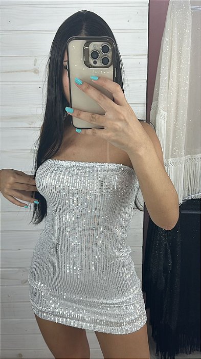 VESTIDO TUBINHO PAETE PRATA