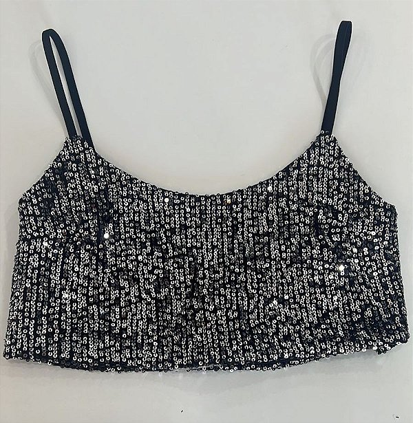 Top Ana prata preto Paetê