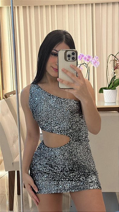 Vestido 1 manga curta prata escuro