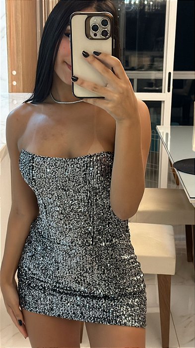 VESTIDO CORSELET PAETE PRATA ESCURO