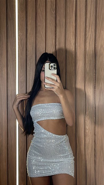 VESTIDO SILVIA PAETE PRATA BRANCO