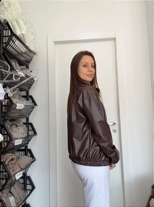 Jaqueta de Couro Sintético Feminina Marrom