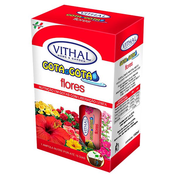 Fertilizante Italiano para Flores Gota a Gota Vithal Com 6 Ampolas 192 ML